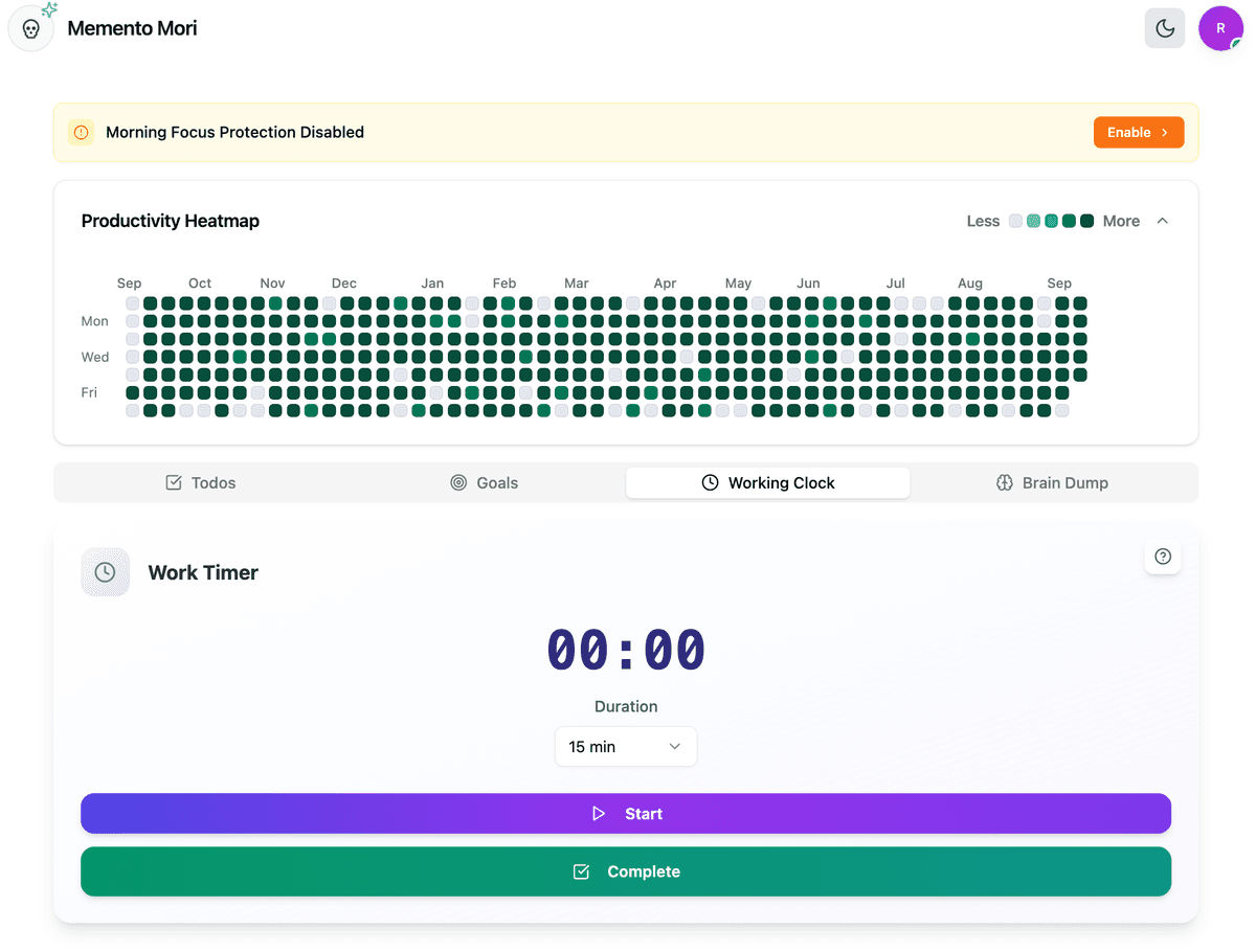 Morning Protector interface showing blocked websites and morning routine checklist